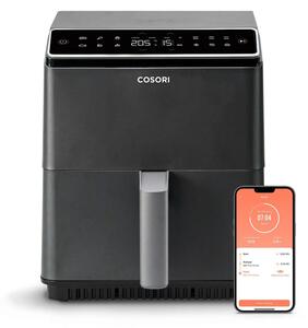 Фритюрник с горещ въздух Cosori Dual Blaze Pro CAF-P681S, 1700 W, 6.4 л, 12 програми, 360 ThermoIQ, Двойни нагреватели, Керамично покритие без PFAS, Черен