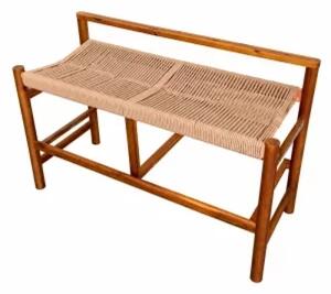 Пейка от акациево дърво с плетена въжена седалка, 100×41×65 см