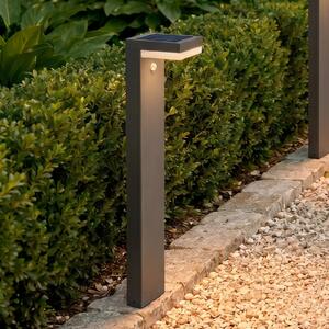 Lindby LED соларна лампа за стълб Chioma, антрацит, сензор, Сив, Метал, Модерен, Соларно осветление