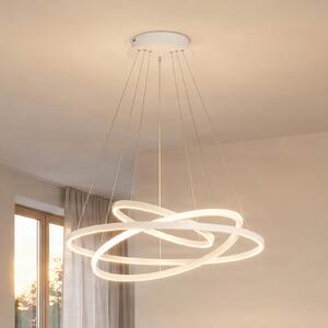 Lucande LED висяща лампа Ezana, бяла, метал, Ø 80 cm, Затъмняване, Бял, Дневна/трапезария, Метал, Модерен