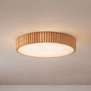 Lindby LED таванска лампа Velua, бяла/светло дърво, CCT, Ø 50 cm, Затъмняване, Дърво, Дневна/трапезария, Дървесина, Модерен