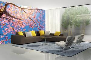 Самозалепваща се флизелинова фототапета дърво с розови цветя 375 x 250 см