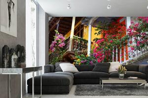 Самозалепваща се флизелинова фототапета балкон с цветя 375 x 250 см