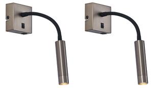 Комплект от 2 модерни стенни лампи антрацит с USB-C - Gosna