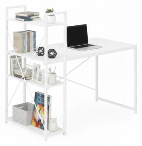 Компютърно бюро Modernhome с рафтове и подсилена метална конструкция, 120см, бял цвят