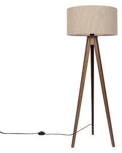 Модерна подова лампа от орехово дърво с бежов букле абажур 50 см - Tripod Classic