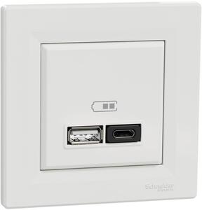 SE Розетка 2хUSB за зареждане тип A+C Power Delivery 45W моноблок цвят Бял Asfora - EPH2700421