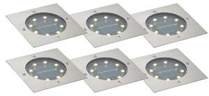 Комплект от 6 квадратни алуминиеви вградени подови спотове с LED IP65 соларни - Тери