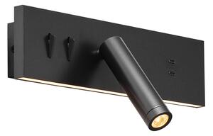 Модерна стенна лампа черна регулируема с USB-C вкл. LED - Modric