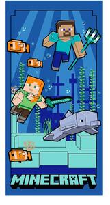 Синя детска кърпа от микрофибър 70x140 cm Minecraft "Underwater Fun" – Jerry Fabrics