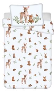 Бяло-кафяво памучно детско спално бельо за детско креватче 100x135 cm Forest Animals – Jerry Fabrics