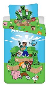 Зелено-синьо единично памучно детско спално бельо 140x200 cm Minecraft "Outdoor Mobs" – Jerry Fabrics