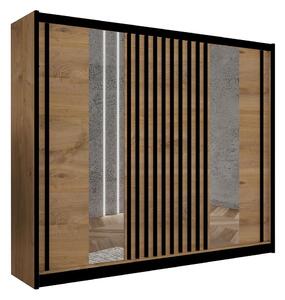Gардероб с огледало SANTINO 250x215 см дъб крафт/черен