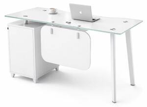 Бюро Concept Vision със стъклен плот, фиксиран страничен шкаф - размери 1400700750 мм