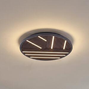 Lucande LED таванска лампа Orven, дърво, Ø 50 cm, с регулиране на яркостта, Затъмняване, Черен, Дневна/трапезария, Метал, Модерен