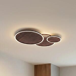 Lucande LED таванска лампа Orven, черна/дърво, 80 cm, с регулиране на яркостта, Затъмняване, Черен, Дневна/трапезария, Метал, Модерен