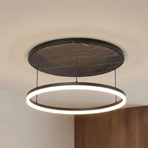 Lucande LED плафон Orven, черен/мрамор, Ø 50 cm, дим., Затъмняване, Черен, Дневна/трапезария, Метал, Модерен