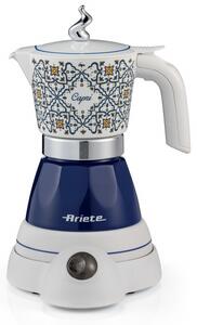 Електрическа кафеварка Ariete Moka Vintage Capri 1358/1C, 400W, 4 чаши, Безжична употреба, Въртяща се на 360 градуса основа, Бял/Син