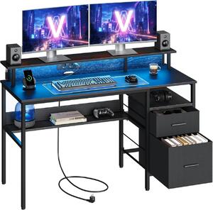 Бюро Vasagle Черно, LED, 2 USB-A, 55 x 135 x 90 см