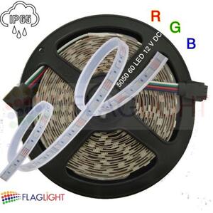 12V LED Лента Многоцветна 5050 - 60 SMD/м RGB, 12V, 10-12 W/m, IP67 - Двойно Влагозащитена- в шлаух, ролка 5м►4.83 лв/м
