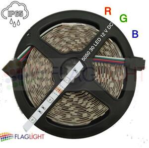 12V LED Лента Mногоцветна 5050 - 30 SMD/m RGB, 12V, 5 W/m, IP65, ролка 5м► 3.47лв/м