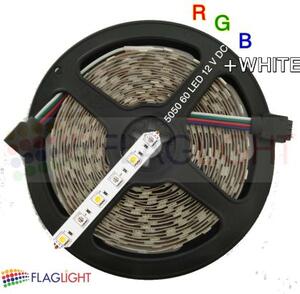 12V LED Лента Многоцветна 5050-60 SMD/m RGB + бяло , 12V, 10 W/m, IP20, ролка 5м ► 4.41лв/м