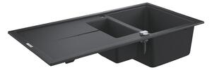 Grohe K400 Композитна кухненска мивка с отцедник, 1000 x 500 mm, двукоритна, черен гранит