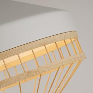 Searchlight Висяща лампа Lanya, бяла, стомана/бамбук, Ø 30 cm, E27, Затъмняване, Дърво, Дневна/трапезария, Бамбук, Скандинавски