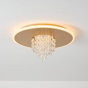Searchlight LED плафон Deluge, златист, Ø 32 cm, метал/акрил, Затъмняване, Прозрачен, Дневна/трапезария, Метал