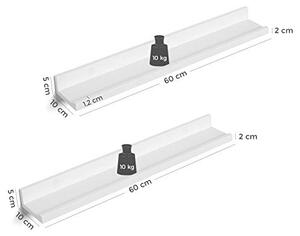 Комплект 2 висящи рафта, Songmics, LWS60WT, Бял, 60 x 10 см