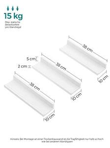Комплект от 3 рафта, Songmics, 38 x 10 см, МДФ, Бял, LWS38WT