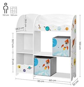 Рафт за организиране на детски играчки, Songmics, Бял-Сив, 93.0x30.0x100.0 см