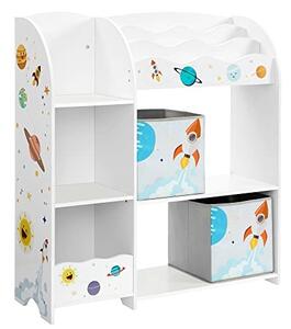 Рафт за организиране на детски играчки, Songmics, Бял-Сив, 93.0x30.0x100.0 см