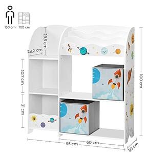 Рафт за организиране на детски играчки, Songmics, Бял-Сив, 93.0x30.0x100.0 см