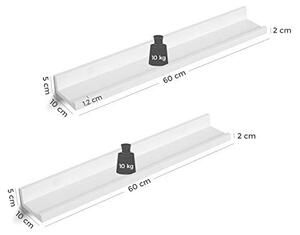 Комплект от 2 висящи рафта, Songmics, LWS60WT, бял, 60 x 10 cm