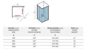 Душ кабина IZY SIDE 100, прозрачно стъкло, хром - 70х70х200 см
