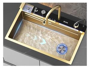 Мивка за кухня Spark 12, пиано бутони, двоен водопад, злато