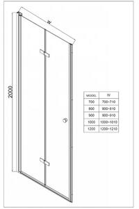 Параван за баня Walk in UV стъкло, 70-100х200 см, мат - 70х200 см