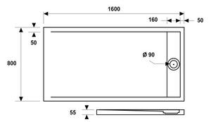 Душ корито правоъгълно ELEMNT Slim, бяло - 80х120х5 см
