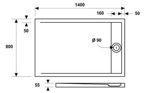 Душ корито правоъгълно ELEMNT Slim, бяло - 80х120х5 см
