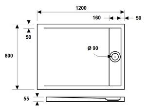 Душ корито правоъгълно ELEMNT Slim, бяло - 80х120х5 см