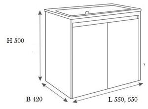 Шкаф за баня с мивка BERANJENA, с две врати, бял - 55х42х50 см