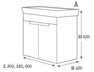 Шкаф за баня с мивка CASERTA, с врати, бял - 50х63х45 см