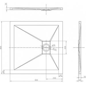 Душ корито ROUGH Stone, 80-90 см - 80х80х4 см., Черен