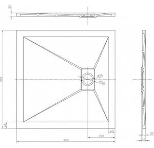 Душ корито ROUGH Stone, 80-90 см - 80х80х4 см., Черен