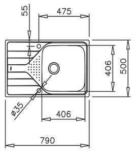 Мивка за кухня UNIVERSE 50 T-XM MAX, инокс - Гладка
