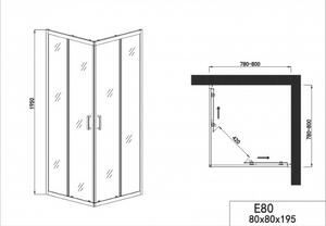 Квадратна душ кабина ELITE, хром - 80х80х195 см