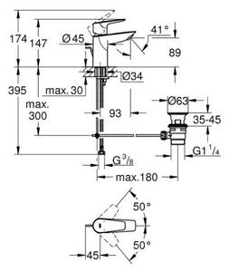 Смесител за умивалник GROHE Bauedge, хром, S-размер