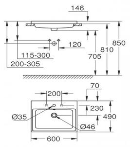 Мивка за баня GROHE Cube Ceramic, за вграждане - 80х49х15 см