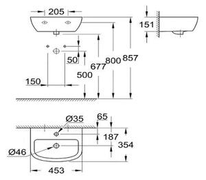 Мивка за баня GROHE BAU Ceramic, за стенен монтаж, 45 см